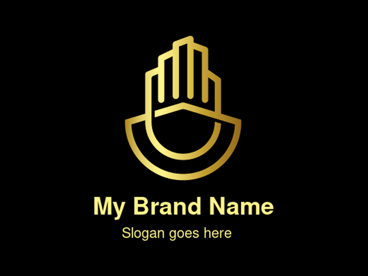 Elegant Golden Hand with City Skyline Logo Design for Luxury Real Estate Development and High-End Urban Property Investment Firms